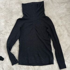 Women's charcoal gray cowl neck athletic long sleeve shirt